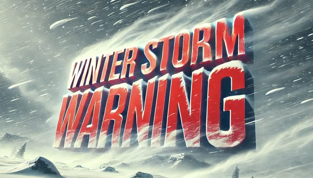 Heavy snow warning which states: ভারী তুষারপাতের সতর্কতা যা বলছে
